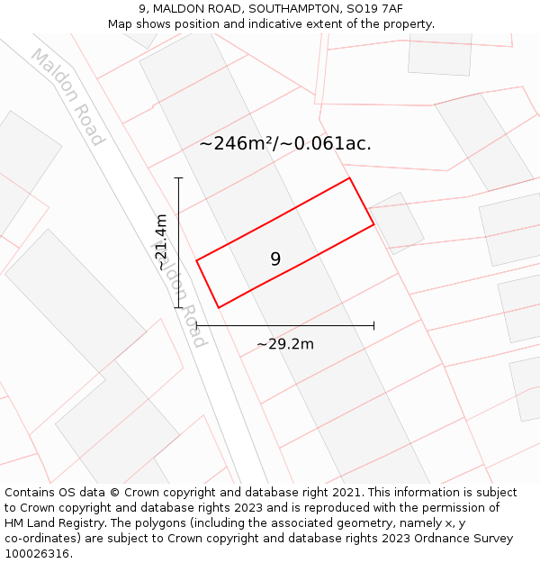 9, MALDON ROAD, SOUTHAMPTON, SO19 7AF: Plot and title map