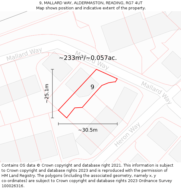 9, MALLARD WAY, ALDERMASTON, READING, RG7 4UT: Plot and title map