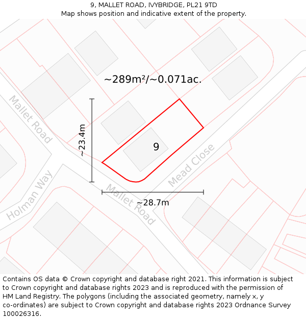 9, MALLET ROAD, IVYBRIDGE, PL21 9TD: Plot and title map