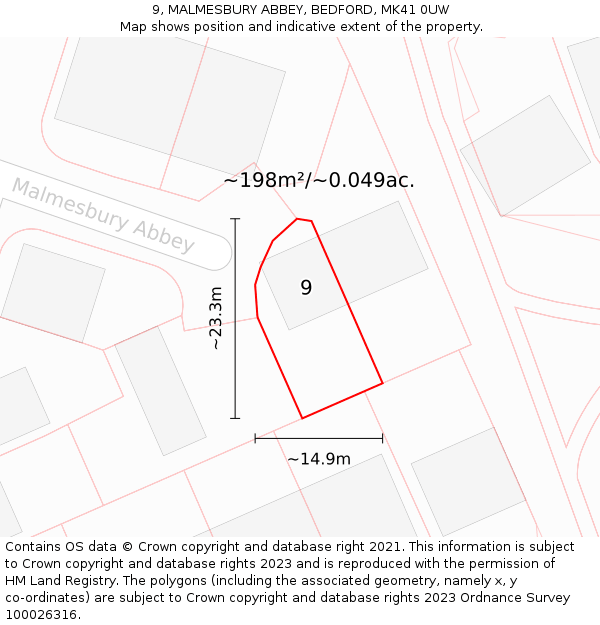 9, MALMESBURY ABBEY, BEDFORD, MK41 0UW: Plot and title map