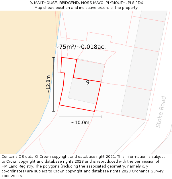 9, MALTHOUSE, BRIDGEND, NOSS MAYO, PLYMOUTH, PL8 1DX: Plot and title map