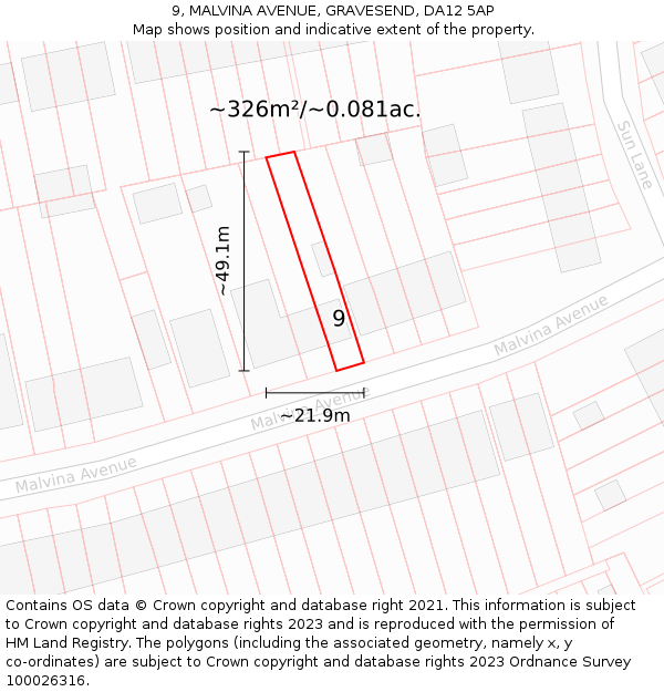 9, MALVINA AVENUE, GRAVESEND, DA12 5AP: Plot and title map