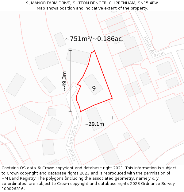 9, MANOR FARM DRIVE, SUTTON BENGER, CHIPPENHAM, SN15 4RW: Plot and title map