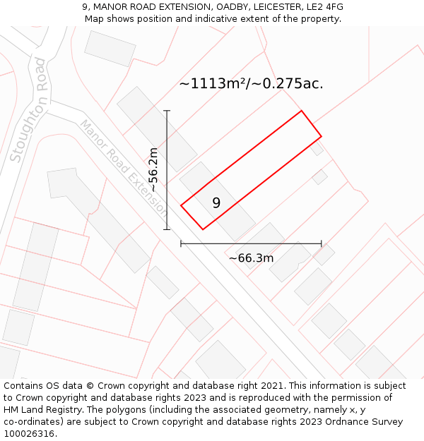 9, MANOR ROAD EXTENSION, OADBY, LEICESTER, LE2 4FG: Plot and title map