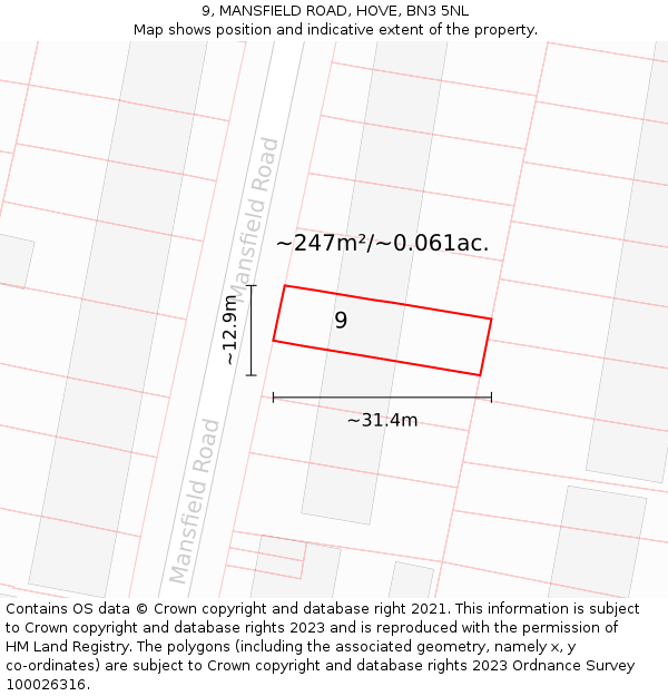 9, MANSFIELD ROAD, HOVE, BN3 5NL: Plot and title map