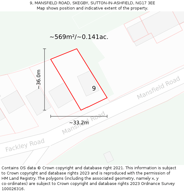 9, MANSFIELD ROAD, SKEGBY, SUTTON-IN-ASHFIELD, NG17 3EE: Plot and title map