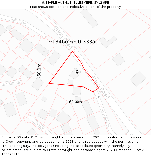 9, MAPLE AVENUE, ELLESMERE, SY12 9PB: Plot and title map