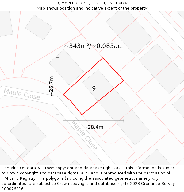 9, MAPLE CLOSE, LOUTH, LN11 0DW: Plot and title map