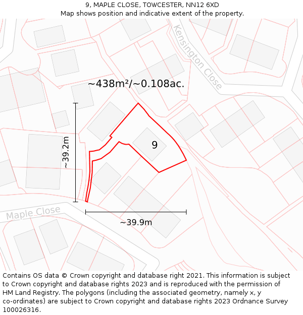 9, MAPLE CLOSE, TOWCESTER, NN12 6XD: Plot and title map