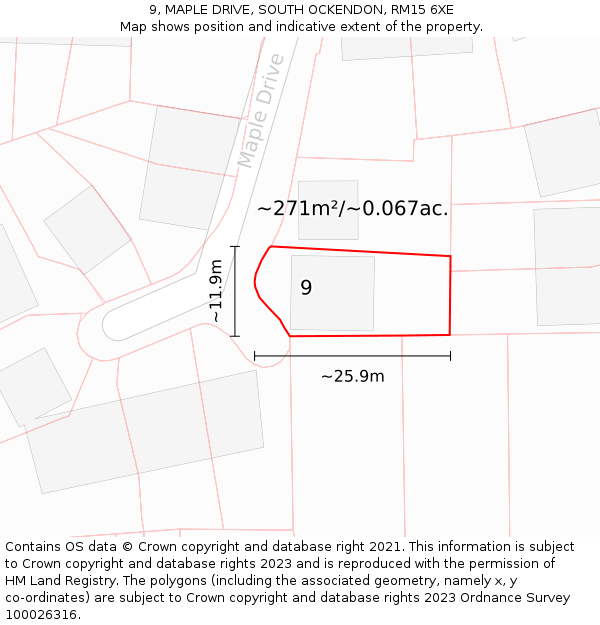 9, MAPLE DRIVE, SOUTH OCKENDON, RM15 6XE: Plot and title map