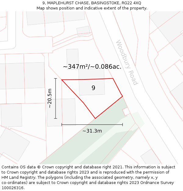 9, MAPLEHURST CHASE, BASINGSTOKE, RG22 4XQ: Plot and title map