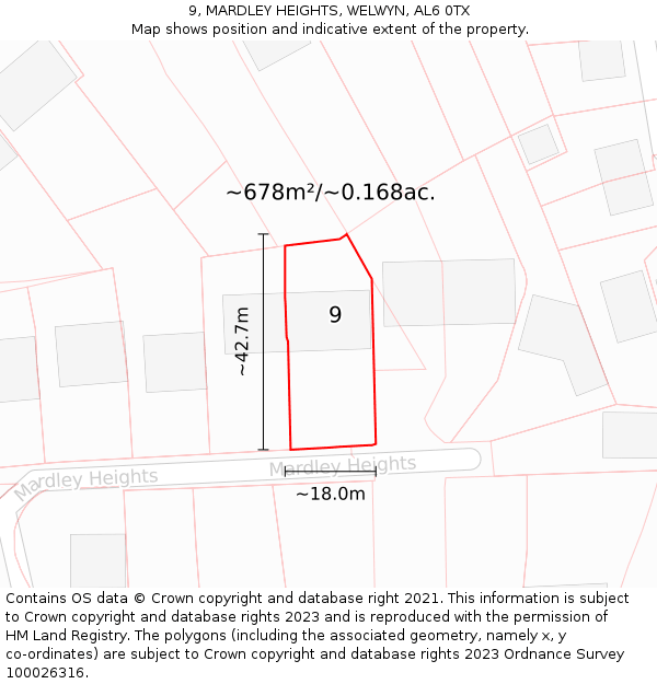 9, MARDLEY HEIGHTS, WELWYN, AL6 0TX: Plot and title map