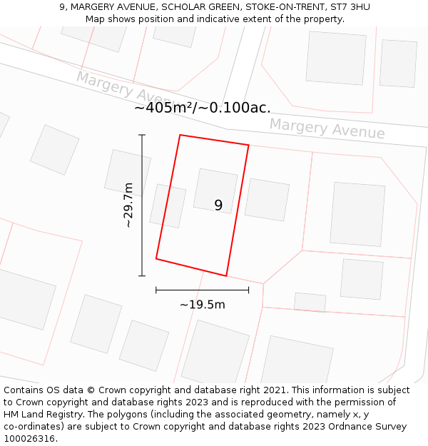 9, MARGERY AVENUE, SCHOLAR GREEN, STOKE-ON-TRENT, ST7 3HU: Plot and title map