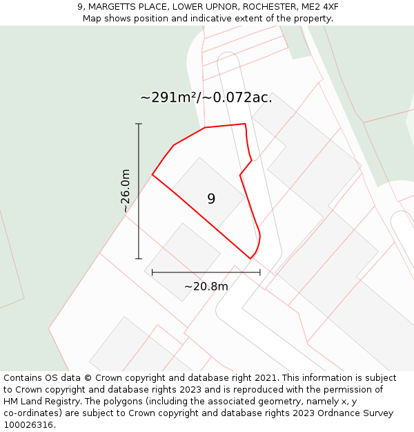 9, MARGETTS PLACE, LOWER UPNOR, ROCHESTER, ME2 4XF: Plot and title map