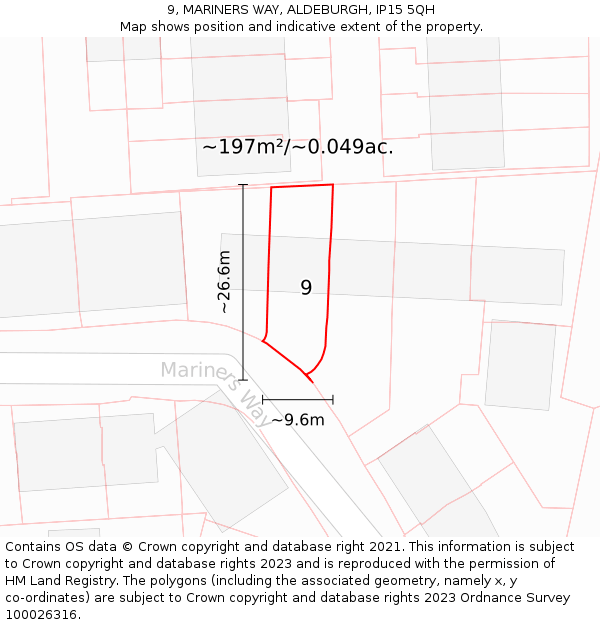 9, MARINERS WAY, ALDEBURGH, IP15 5QH: Plot and title map