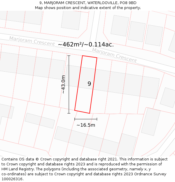 9, MARJORAM CRESCENT, WATERLOOVILLE, PO8 9BD: Plot and title map