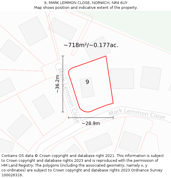 9, MARK LEMMON CLOSE, NORWICH, NR4 6UY: Plot and title map