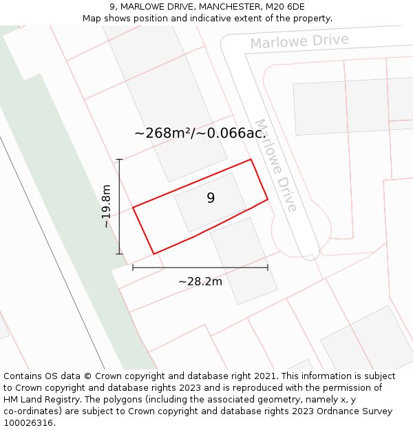 9, MARLOWE DRIVE, MANCHESTER, M20 6DE: Plot and title map