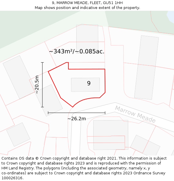 9, MARROW MEADE, FLEET, GU51 1HH: Plot and title map