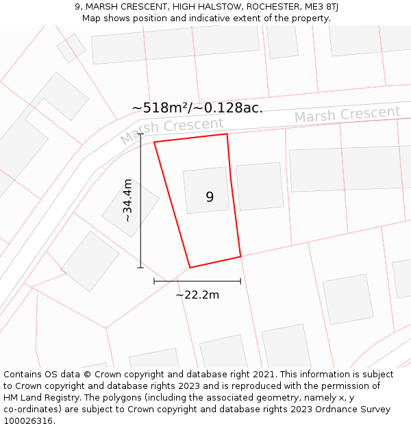 9, MARSH CRESCENT, HIGH HALSTOW, ROCHESTER, ME3 8TJ: Plot and title map