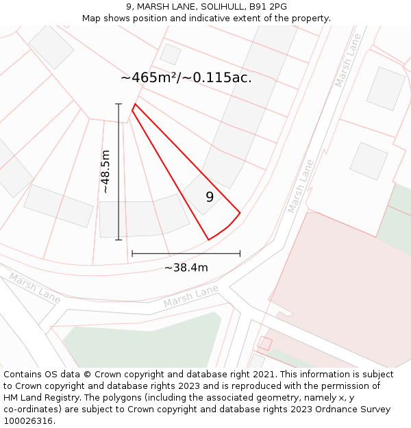 9, MARSH LANE, SOLIHULL, B91 2PG: Plot and title map