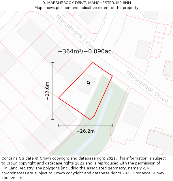 9, MARSHBROOK DRIVE, MANCHESTER, M9 8NN: Plot and title map