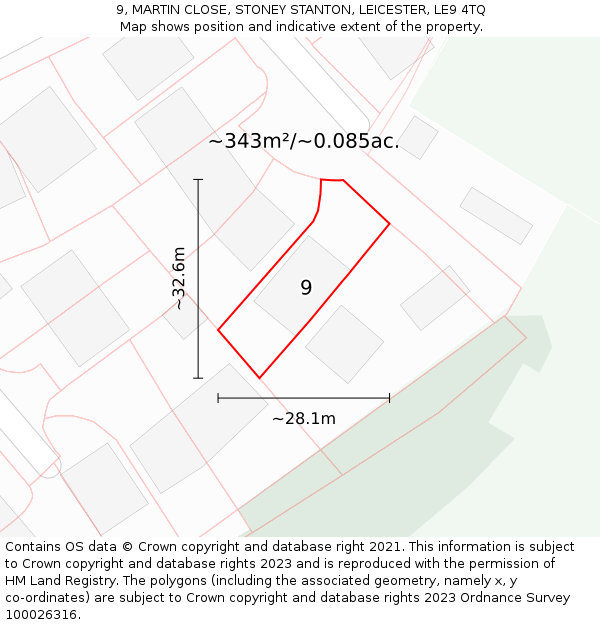 9, MARTIN CLOSE, STONEY STANTON, LEICESTER, LE9 4TQ: Plot and title map