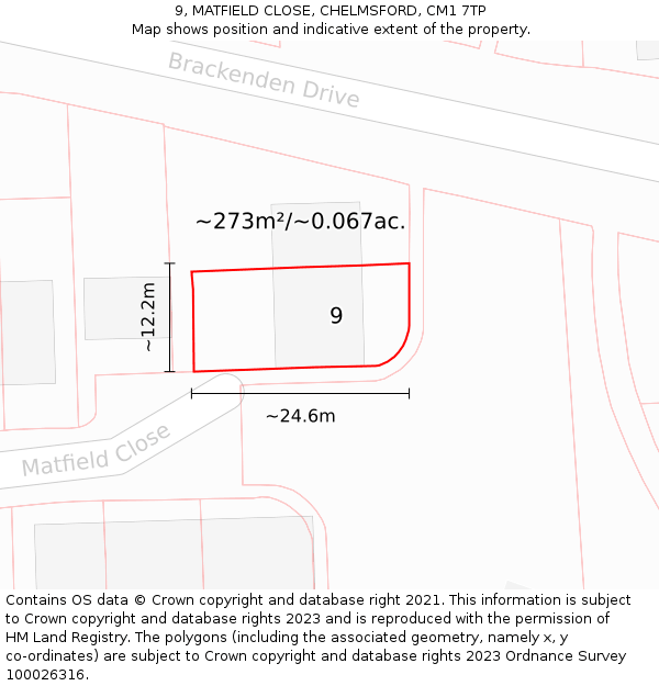 9, MATFIELD CLOSE, CHELMSFORD, CM1 7TP: Plot and title map