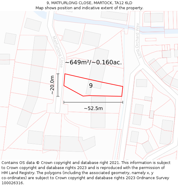 9, MATFURLONG CLOSE, MARTOCK, TA12 6LD: Plot and title map