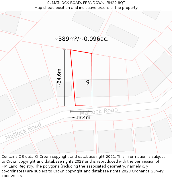 9, MATLOCK ROAD, FERNDOWN, BH22 8QT: Plot and title map