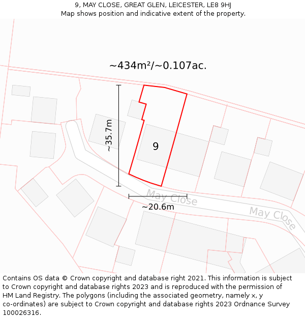9, MAY CLOSE, GREAT GLEN, LEICESTER, LE8 9HJ: Plot and title map