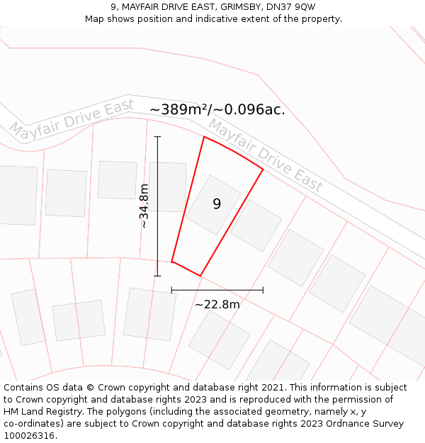 9, MAYFAIR DRIVE EAST, GRIMSBY, DN37 9QW: Plot and title map