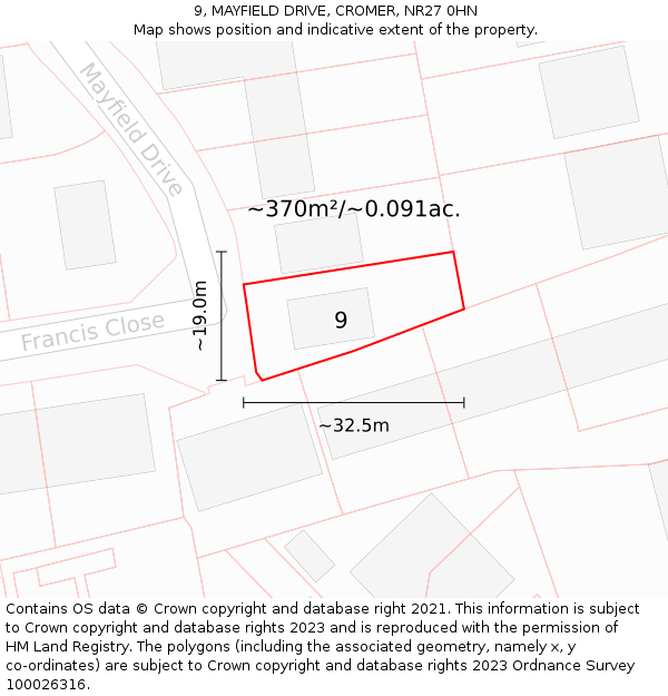 9, MAYFIELD DRIVE, CROMER, NR27 0HN: Plot and title map