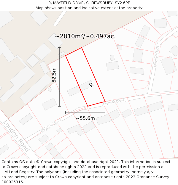 9, MAYFIELD DRIVE, SHREWSBURY, SY2 6PB: Plot and title map