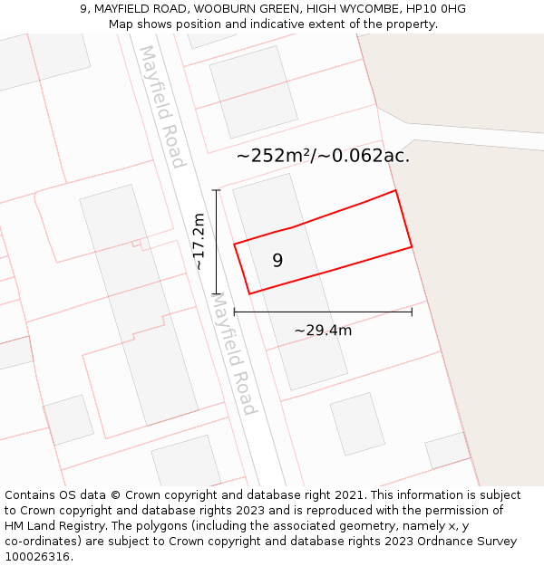 9, MAYFIELD ROAD, WOOBURN GREEN, HIGH WYCOMBE, HP10 0HG: Plot and title map