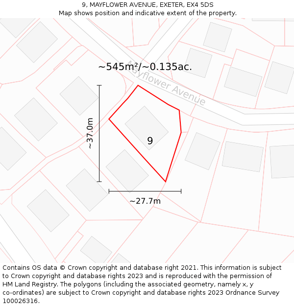 9, MAYFLOWER AVENUE, EXETER, EX4 5DS: Plot and title map
