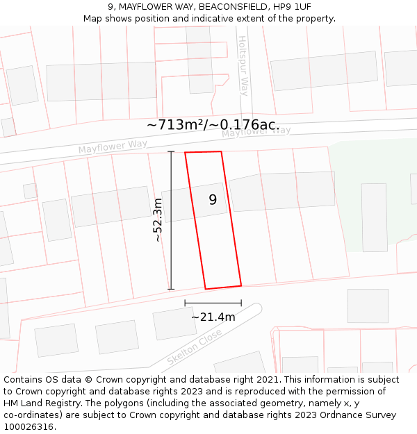 9, MAYFLOWER WAY, BEACONSFIELD, HP9 1UF: Plot and title map