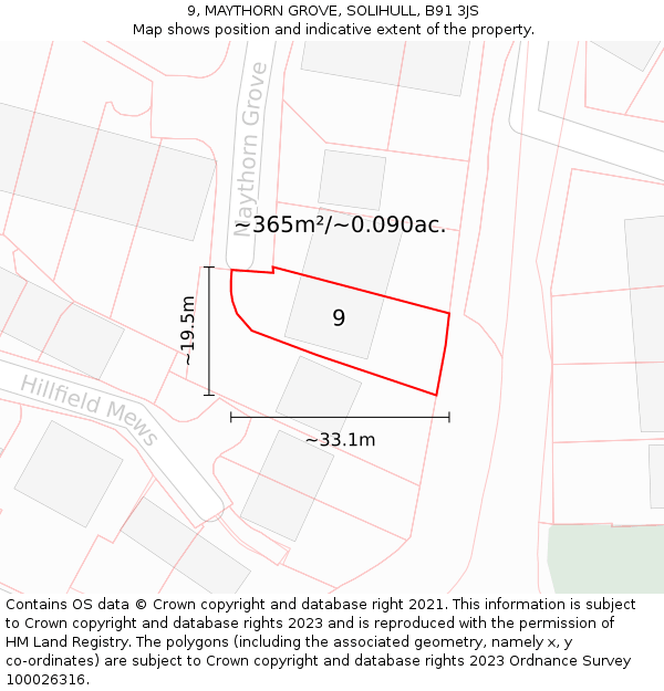 9, MAYTHORN GROVE, SOLIHULL, B91 3JS: Plot and title map