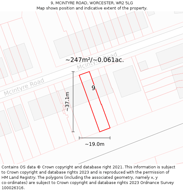 9, MCINTYRE ROAD, WORCESTER, WR2 5LG: Plot and title map
