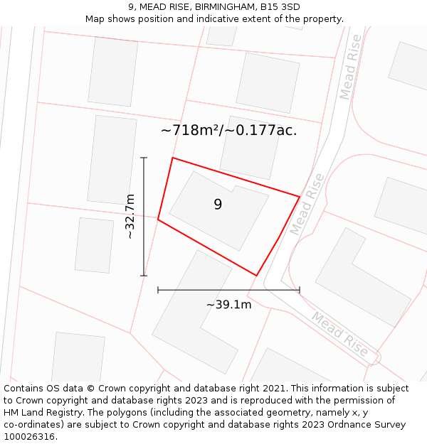 9, MEAD RISE, BIRMINGHAM, B15 3SD: Plot and title map