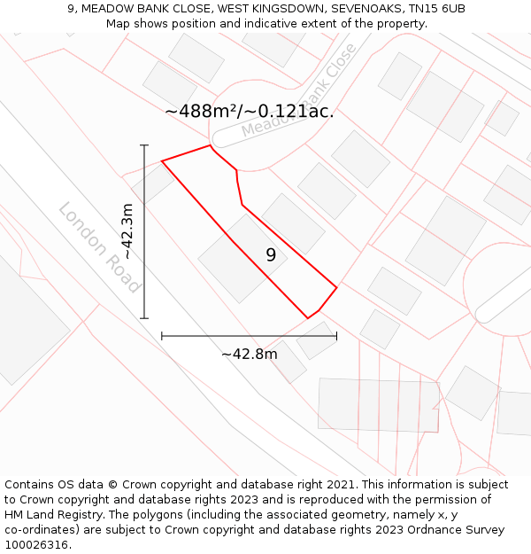 9, MEADOW BANK CLOSE, WEST KINGSDOWN, SEVENOAKS, TN15 6UB: Plot and title map