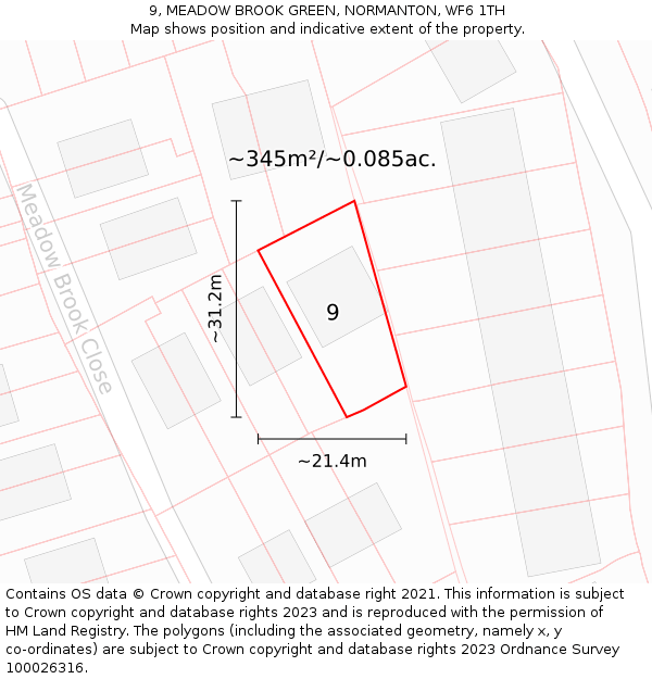 9, MEADOW BROOK GREEN, NORMANTON, WF6 1TH: Plot and title map