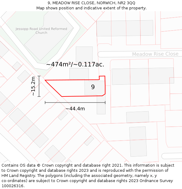 9, MEADOW RISE CLOSE, NORWICH, NR2 3QQ: Plot and title map