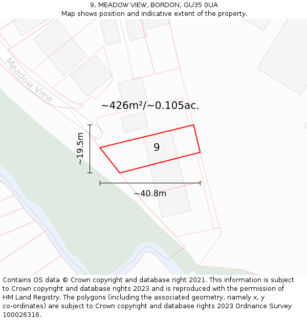 9, MEADOW VIEW, BORDON, GU35 0UA: Plot and title map