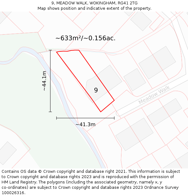 9, MEADOW WALK, WOKINGHAM, RG41 2TG: Plot and title map