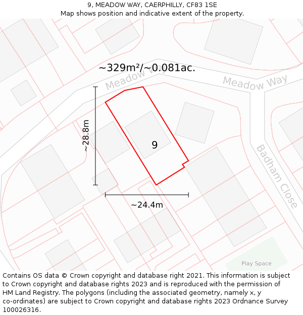 9, MEADOW WAY, CAERPHILLY, CF83 1SE: Plot and title map