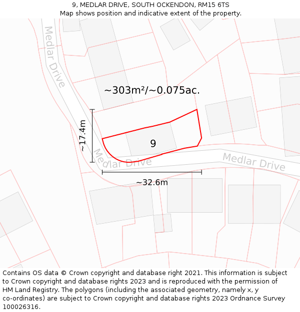 9, MEDLAR DRIVE, SOUTH OCKENDON, RM15 6TS: Plot and title map