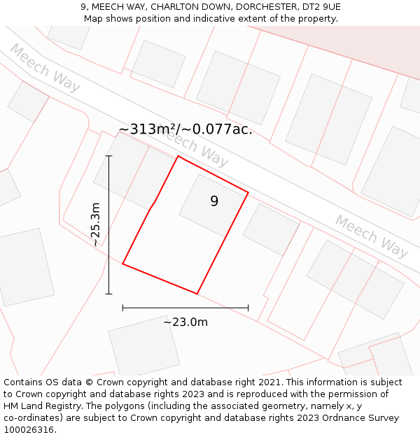9, MEECH WAY, CHARLTON DOWN, DORCHESTER, DT2 9UE: Plot and title map