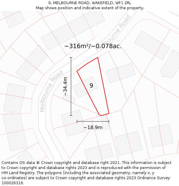 9, MELBOURNE ROAD, WAKEFIELD, WF1 2RL: Plot and title map