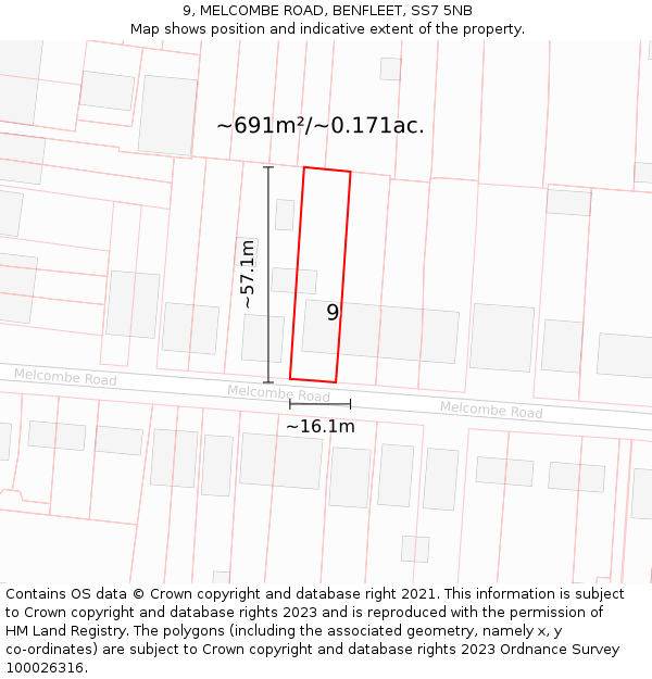 9, MELCOMBE ROAD, BENFLEET, SS7 5NB: Plot and title map